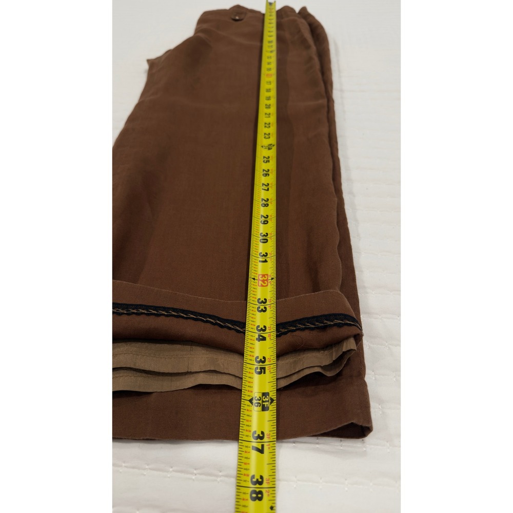 J. McLaughlin Brown Linen Wide Leg Trousers High Waisted Button Tab Size 14 - Picture 7 of 8